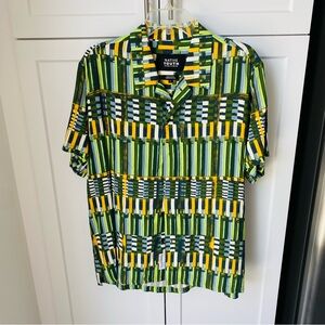 Native Youth large boys patterned collared shirt Green and Yellow Striped Shirt